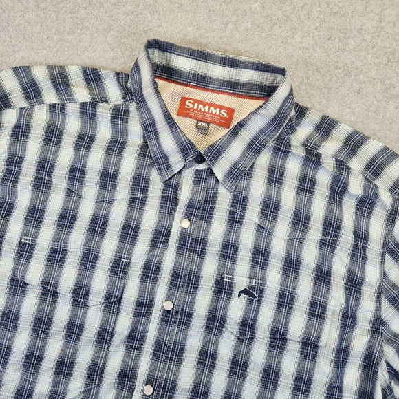Simms Other - Simms Fishing Shirt Mens XXL 2XL Button Pearl Snap Plaid Vented Long Sleeve Gray